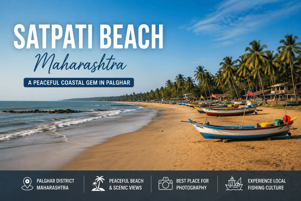 Satpati Beach Maharashtra with fishing boats, sandy shoreline, Arabian Sea views and peaceful coastal scenery in Palghar district