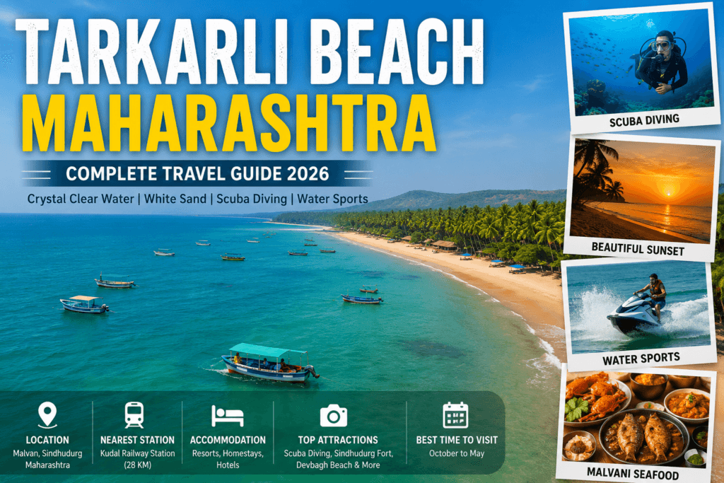 Tarkarli Beach Maharashtra with crystal clear blue water, white sandy beach, scuba diving activities, water sports and scenic Konkan coastline in Sindhudurg district