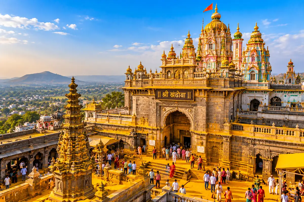 Jejuri Khandoba Temple on a hill at Jejuri, Pune district, Maharashtra