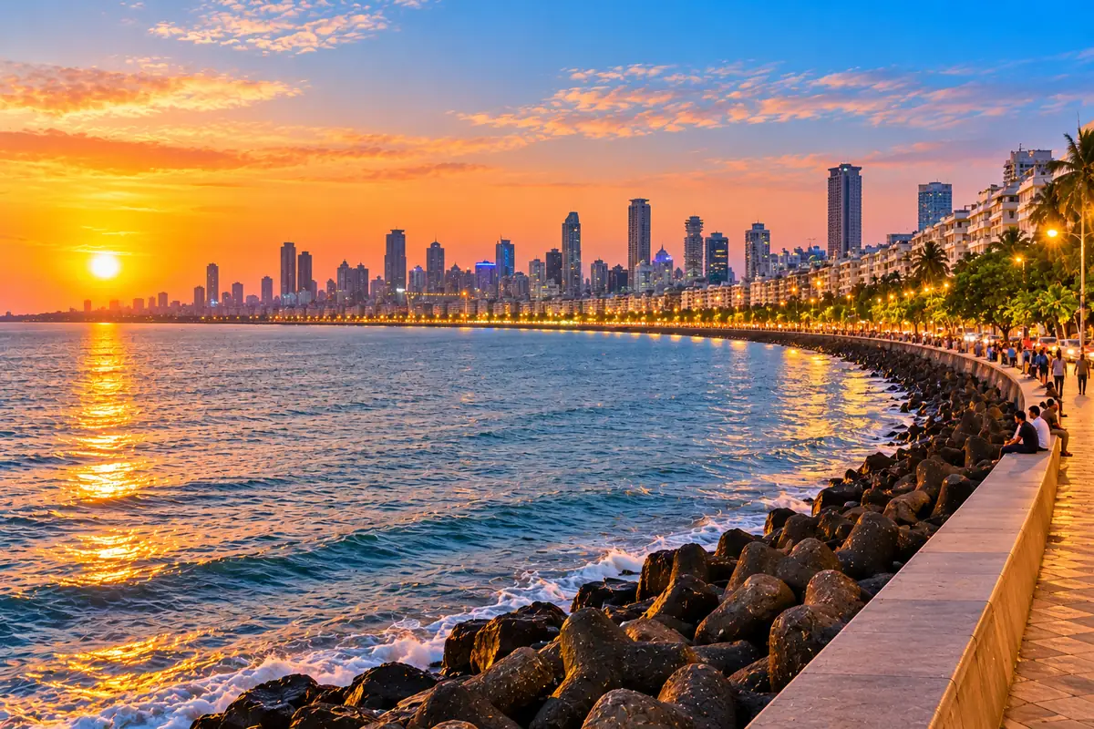 Marine Drive seafront promenade in Mumbai, Maharashtra