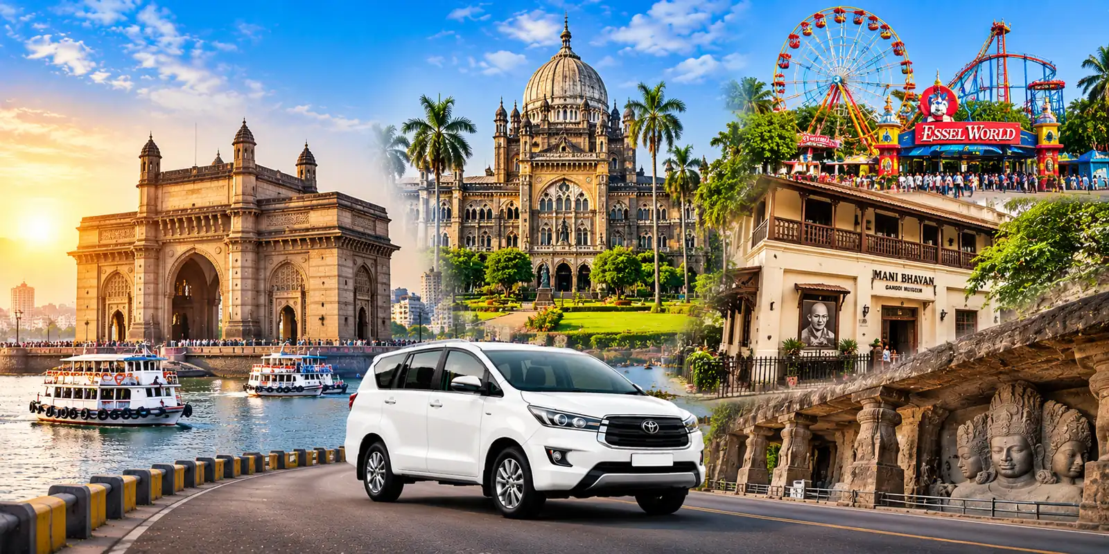 Mumbai Sightseeing with Essel World & Elephanta Caves – Maharashtra tour package with private taxi